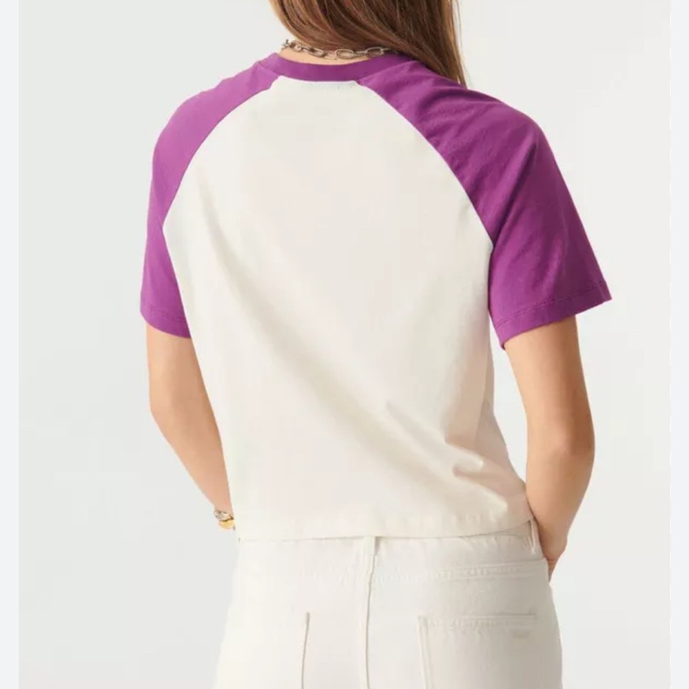 ba&sh Purple & Cream Raglan Short Sleeve Tee - Picture 3 of 13